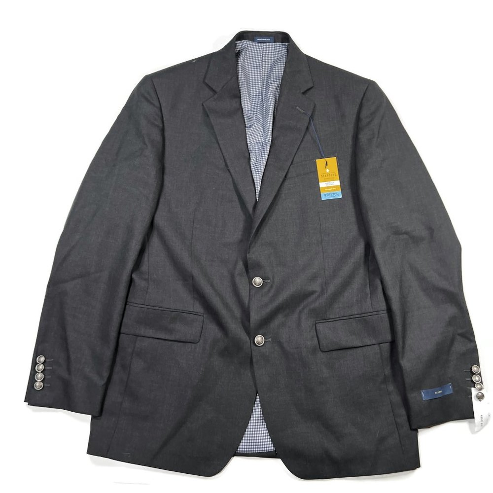 Stafford Mens 42 L Long Classic Hopsack Charcoal Blazer Sports Jacket Stretch